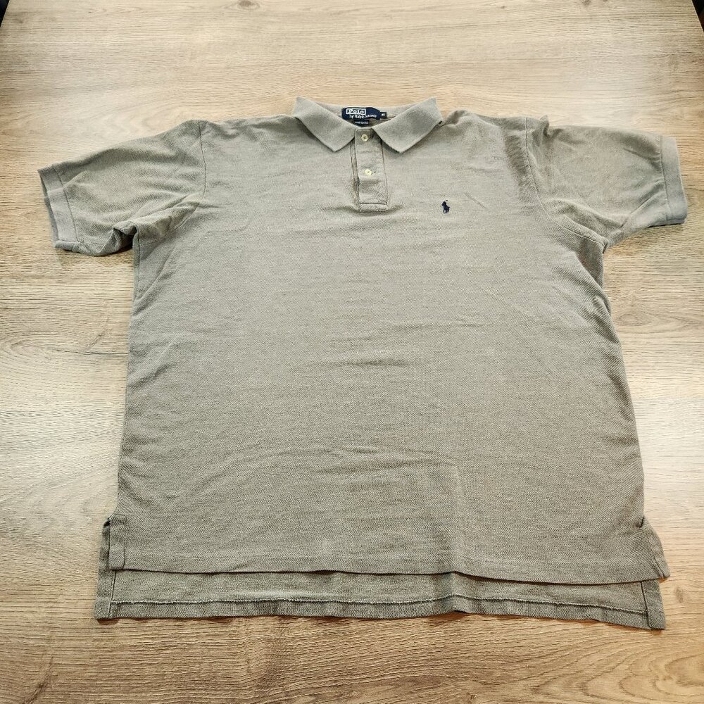 Vintage Polo‎ Ralph Lauren Pique Shirt Men's Large Heather Grey Made in USA 90s